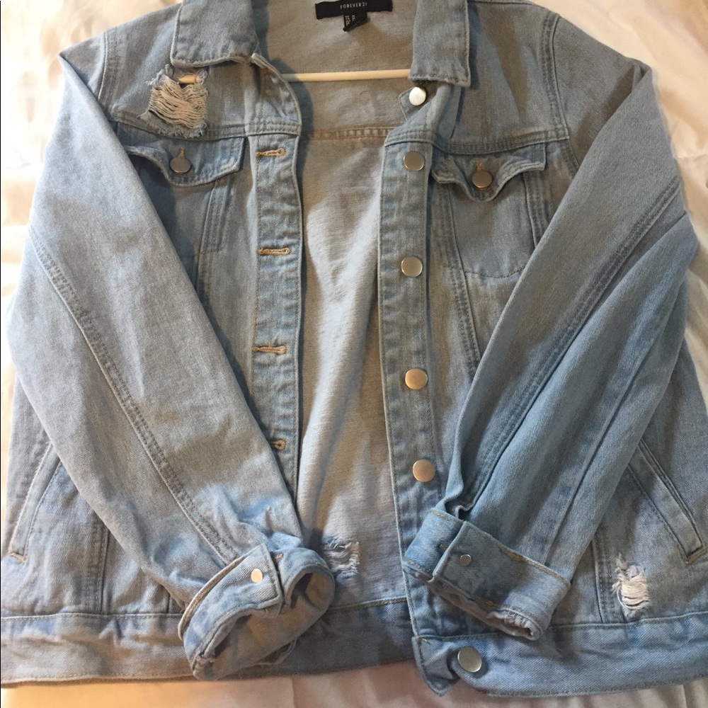 Forever 21 Distressed Light Denim Jacket
